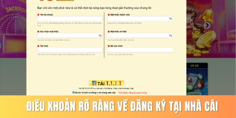 Điều khoản rõ ràng về đăng ký tại nhà cái